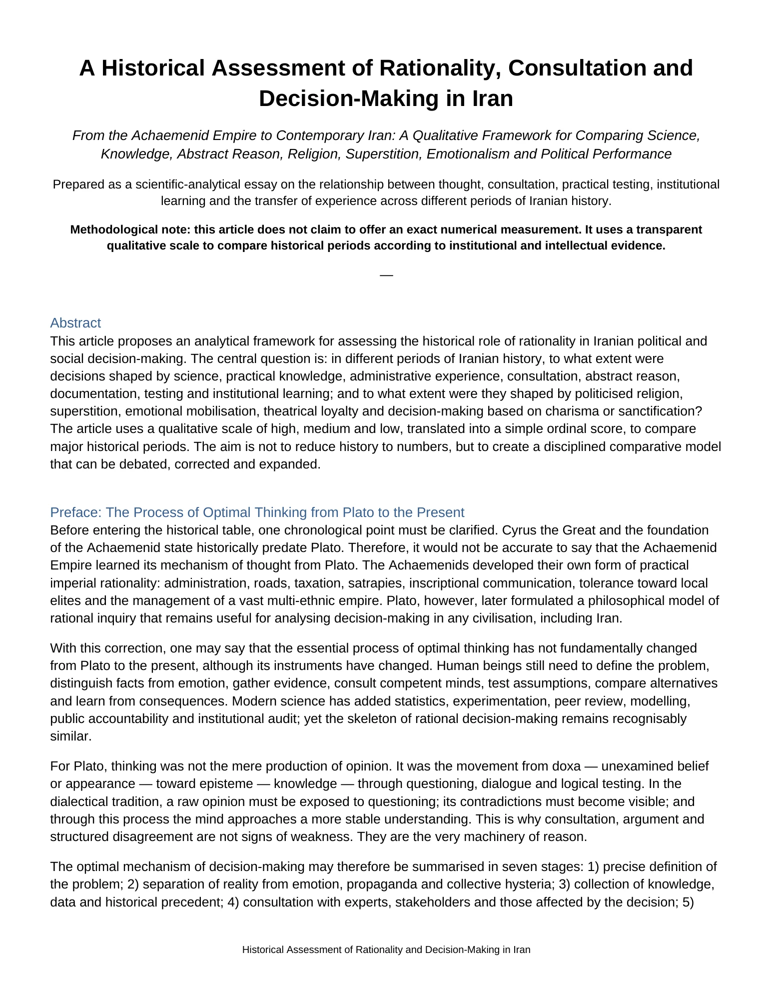 A Historical Assessment of Rationality, Consultation and Decision-Making in Iran — Page 1 of 5